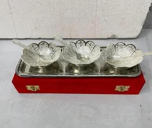 Cuencos de tuerca de latón puro con bandeja Juego de regalo de boda Juego hecho a mano de 3 cuencos de latón chapados de F S International - Product Image 6