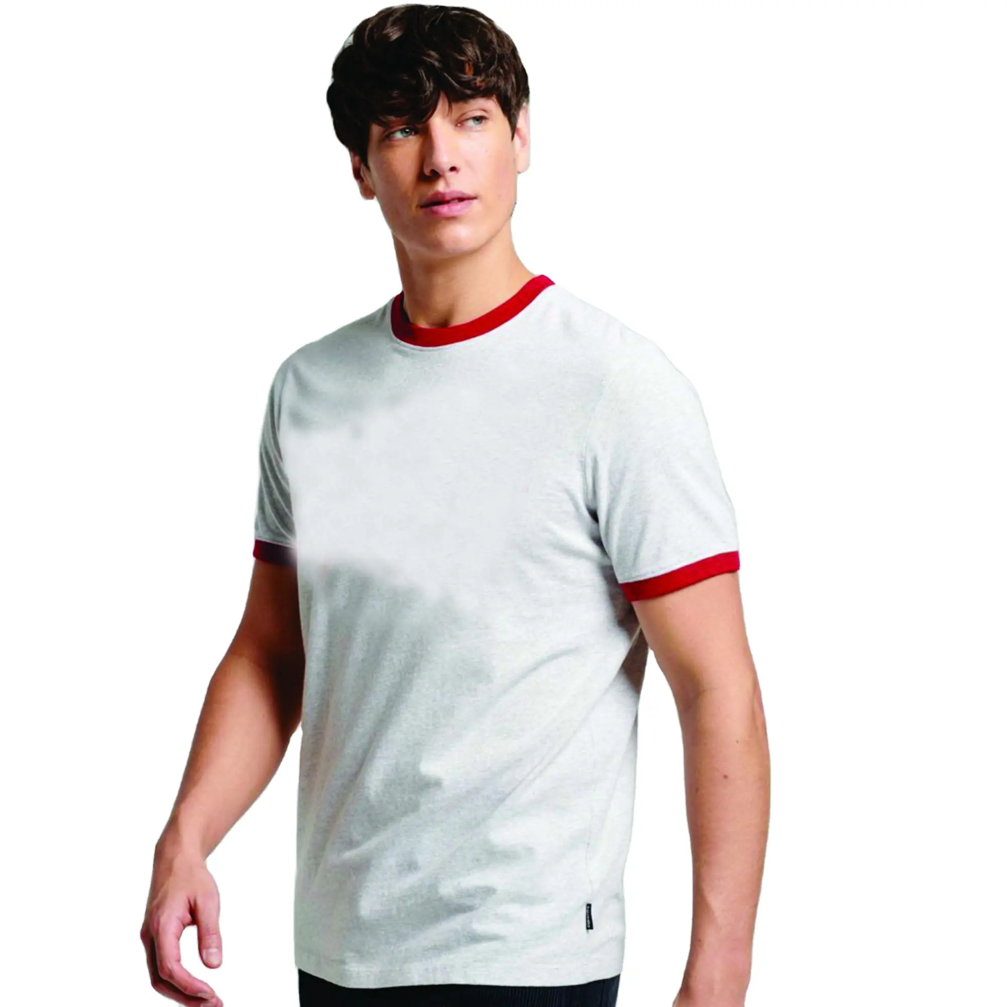 100% algodón contraste Trim camisetas liso en blanco ajustado Top Color Ringer Tee hombres fútbol Jersey camiseta