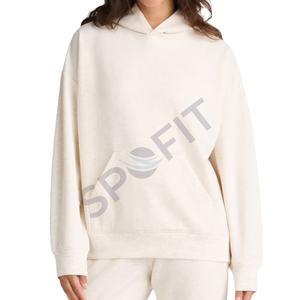 เสื้อฮู้ดโอเวอร์ไซส์โอเวอร์ไซส์สำหรับผู้หญิงเสื้อมีฮู้ดผ้า100% พรีเมี่ยมเปิดไหล่ตกดีไซน์ตามสั่ง - Product Image 1