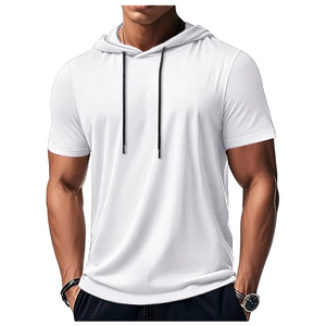 Men's Trendy And Fashionable Thin Style Breathable Loose <b>Outdoor</b> Running Casual <b>Top</b> Sports Short Sleeved T-<b>shirt</b> Hooded Style - Product Image 3