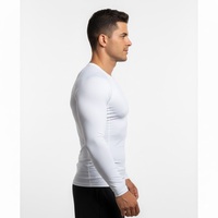 Kaos Kompresi Lengan Panjang Unisex Putih Bahan Polyester/Nylon Rash Guard Cepat Kering Bernapas untuk Gym Fitness Base Layer