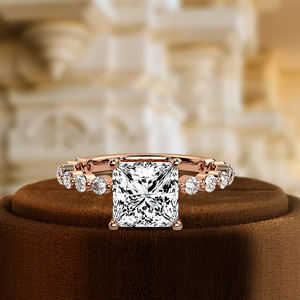 Bague de fiançailles solitaire en diamant de laboratoire taille princesse 1 carat certifiée IGI, or jaune 14 carats, sertie pavé, bague de mariage pour anniversaire - Product Image 1