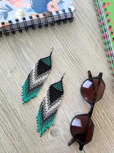 Latest Handmade Classic Turquoise Beaded Charm Earrings Long Drop Dangle for Parties and Daily Wear at Low Cost - Product Image 6