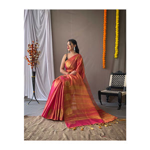2023 Latest Collection New Arrival Fancy Pure <b>Tissue</b> Silk Saree with Zari Weaving & Running Blouse and Elegant Buttis on Border - Product Image 1