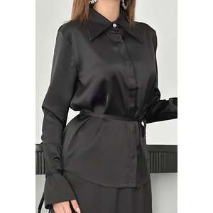 Black Piping Shirt And <b>Skirt</b> Set - Black - Product Image 5