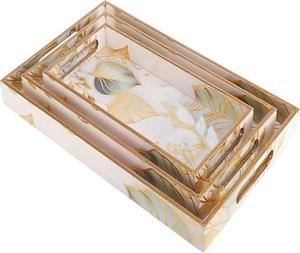 Set of 3 Waterproof <b>Enamel</b> Wood Serving Tray Handicraft MDF Coffee Tray 15x11x2 Inch Size - Product Image 1