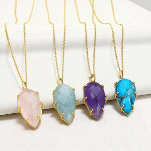 Pear Shape Crystal/Rhinestone <b>Necklace</b> 925 Sterling Silver Gold Plated Prong Set Handmade Women's Trendy Daily Wear Jewelry - Product Image 3