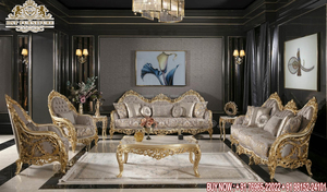 Juego de sofá dorado tallado a mano de estilo clásico, juego de sofá real de 7 plazas de diseño tradicional, juego de sofá táctil europeo, sala de estar de lujo en EE. UU. - Product Image 4