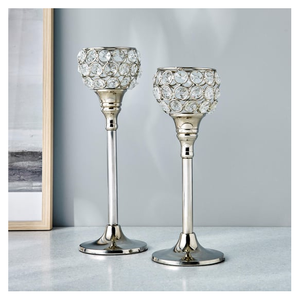 Vente en gros d'accessoires de mariage chandelier en cristal bougeoir en métal doré pour la décoration de table d'événement de mariage - Product Image 1