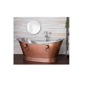 Bañera de cobre independiente moderna hecha a mano con escurridor hecha en la India por Regal Metal World para baños reales - Product Image 5