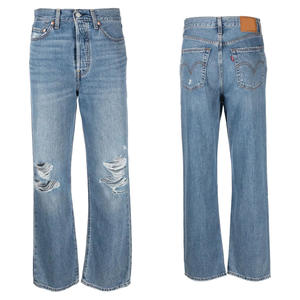 New Style <b>Women's</b> Custom Made Straight Leg <b>Jeans</b> Pants High Rise Full Length Denim Pants <b>for</b> <b>Women</b> with Ripped Design - Product Image 6