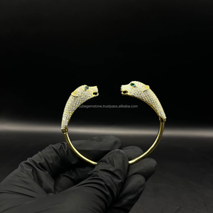 Nuevo estilo chapado en oro 925 Starling Silver y Bling Moissanite Diamond Hip Hop Leopard Bangle para mujeres y hombres joyería - Product Image 1