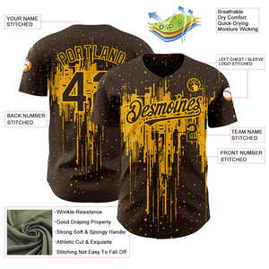 New <b>Brown</b> & Gold 3D Dripping Splatter Art Baseball Jersey - Authentic & Personalized Sports Uniform for Men, <b>Women</b>" - Product Image 2