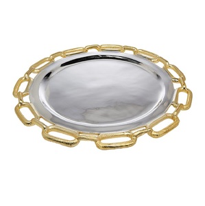 Fournisseur indien de plaques de chargement en métal, bordure de chaîne ronde, faite à la main, sous-assiette fantaisie, meilleure vente de plateau de service de styliste - Product Image 1