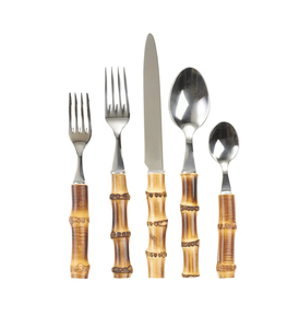 Ensemble de couverts en acier inoxydable réutilisable avec manche en racine de bambou naturel, disponible en gros - Product Image 4