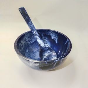 Best Navy Blue <b>Large</b> Resin <b>Bowl</b> with Serving Spoon Top Marbled Style Multi-Purpose Epoxy Resin Salad <b>Bowls</b> Smooth Pattern - Product Image 2