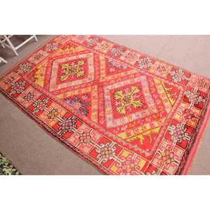 5.9x9.2 ft Turkish Rug, <b>Red</b> Bordered Vintage Rug <b>Wool</b> - Product Image 3