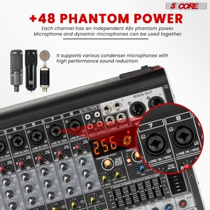 มิกเซอร์เสียง 5 คอร์ 8 ช่อง ดีเจ ซาวด์บอร์ด อินเตอร์เฟส USB บลูทูธ คอนโซลมิกซ์เสียง พร้อมเอฟเฟกต์ DSP 99 แบบ - Product Image 3