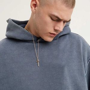 เสื้อฮู้ดแบบสวมหัวสำหรับผู้ชายเสื้อฮู้ดแบบสวมศีรษะ460 GSM เสื้อมีฮู้ดผ้าทอโอเวอร์ไซส์ซักฤดูร้อน OEM - Product Image 2