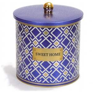 ที่จับ4.1L กระป๋องโลหะทรงกลมขนาด175x180มม. ดีไซน์ลวดลายไร้รอยต่อลายเส้นเรขาคณิตพื้นหลังสีน้ำเงิน - Product Image 1