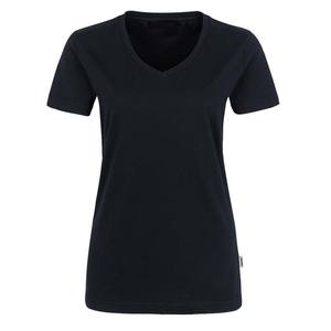 Camiseta de manga corta con cuello en V de algodón puro 100% para mujer, negra - Product Image 1