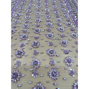 Lilac Blossom AZIZA FASHION DREAM Luxury <b>Fabric</b> Hand Embroidered 100% Polyester Lace Woven Jacquard Floral Pattern - Product Image 2