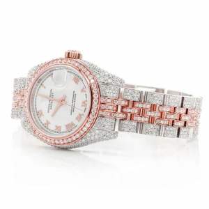 PJ Montre pour homme en moissanite bicolore or rose serti de pavés de diamants chiffres romains Montre glacée Bracelet jubilé de luxe - Product Image 2