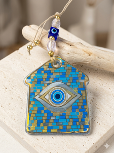 Décoration murale œil porte-bonheur doré, amulette Nazar turque, cadeau de pendaison de crémaillère, décoration intérieure - Product Image 1