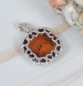 Colgante de forma cuadrada de ámbar Báltico natural de Plata de Ley 925 - Product Image 3