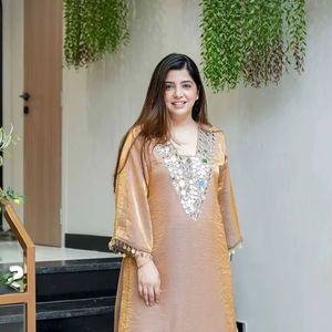 Hot Sale Designer Party Wear Tpo With Paired Palazzo Fully Stitched Fendy Embroidery With Mirror Work <b>Top</b> With Palazzo - Product Image 1