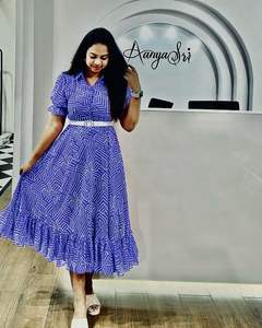 High-Quality Handcrafted Luxury Geometric Print Maxi <b>Dress</b> Graceful & <b>Stylish</b> <b>Indo</b>-<b>Western</b> Gown - Product Image 2