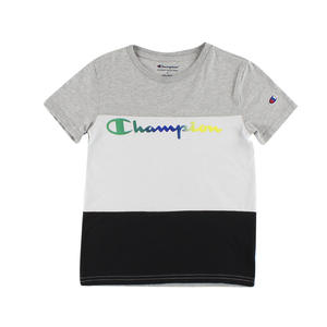 Chemises et t-shirts actifs pour garçons Champion Colorblock Script Couleur : Gris/Blanc/Noir 100% authentique - Product Image 1