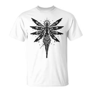 T-shirt gothique Angel Seraphim, noir et blanc, design religieux, vêtements artistiques symboliques - Product Image 1