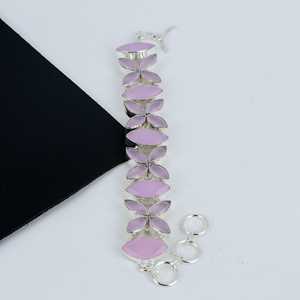 สร้อยข้อมือแฮนด์เมดพลอยคาลซิโดนีสีชมพูเครื่องประดับเงินสเตอร์ลิง925สร้อยข้อมืออัญมณีสำหรับเป็นของขวัญสร้อยข้อมือสำหรับผู้หญิง - Product Image 4