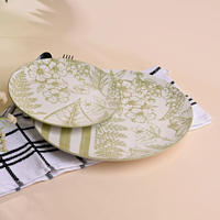 Service d'assiettes en porcelaine artistique Hazel, vert, moderne, luxueux, écologique, non toxique, passe au lave-vaisselle, durable, élégant, personnalisé