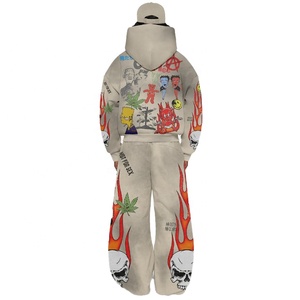 Haute qualité Vintage vêtements d'hiver entièrement imprimé Anime Streetwear Y2K survêtements marque personnalisée unisexe à capuche et large ensemble de survêtement - Product Image 3