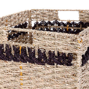 Paniers de rangement carrés en osier naturel en jonc de mer Boîte en rotin cubique Organisateur de bureau avec poignées Décoration de la maison - Product Image 3