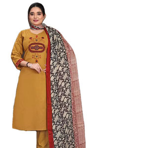 Conjunto Salwar Kameez Dhwaja Export L 5XL, Algodón Premium, Traje Tradicional para Bodas, Gamthi con Parches Hechos a Mano, Dupatta de Alta Calidad - Product Image 1