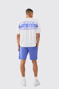 Haute qualité surdimensionné col étendu Homme Moto sport bouffée imprimer grand graphique t-shirt et short ensemble hommes double correspondant ensemble été - Product Image 2