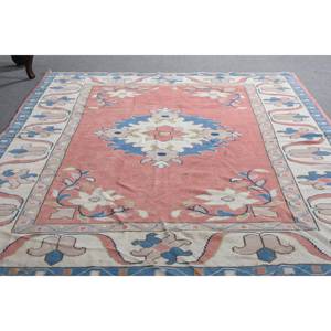 Alfombra clásica de lana de retazos rosa y azul de 6,3x9 pies, alfombra de tejido turco para sala de estar, respaldo de látex con diseño de rompecabezas rectangular - Product Image 5