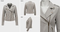Veste en cuir suédé gris personnalisée pour femme, avec fermeture éclair à glissière en laiton antique, coupe ajustée, pour l'hiver et l'été