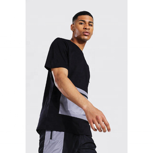 2025 recién llegados camiseta informal de verano Pantalones cortos de dos piezas estampado hombres conjuntos cortos bolsillo de contraste cremallera 100% algodón conjunto de 2 piezas - Product Image 3