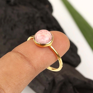 Anillo de Rodocrosita rosa más vendido, Plata de Ley 925, 8x8mm, forma redonda, chapado en oro de 18 quilates, joyería Eternity Vermeil para mujer - Product Image 4