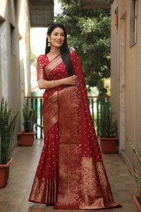 Hermoso Sari de seda de Bollywood con hermosa colección de Sari elegante y bonita de seda Bandhej Kanjivaram - Product Image 4