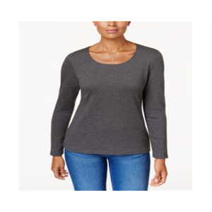 Top da donna in cotone con scollo rotondo, stile semplice, di Karen Scott, nero, taglia grande - Product Image 1