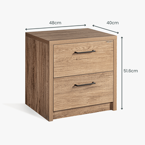 Modern 2 Drawer Nightstand in Oak Finish, Minimalist Wooden Bedside <b>Table</b> with Black Handles, Compact <b>Storage</b> <b>End</b> <b>Table</b> for Bedr - Product Image 6