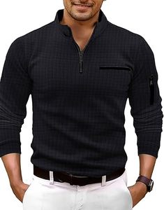 <b>Men's</b> Long Sleeve for <b>Shirts</b> Zip Pullover Slim Fit Casual Stylish Stand Collar <b>Shirt</b> <b>Pocket</b> Anti-Wrinkle Autumn - Product Image 1