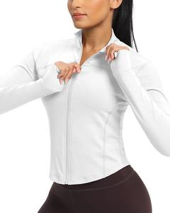 Abrigo deportivo de manga larga con cremallera completa holgada para mujer al por mayor, Chaqueta corta con cremallera para entrenamiento al aire libre para yoga y gimnasio con bolsillos - Product Image 1