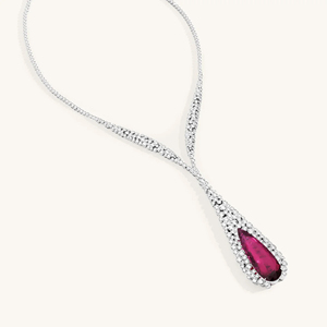Luxury Ruby Red Teardrop Pendant <b>Necklace</b> for Women White Gold Plated CZ Diamond Y <b>Necklace</b> Bridal <b>Statement</b> Jewelry - Product Image 2