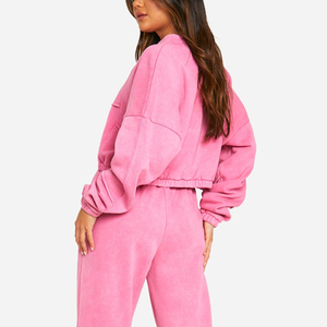 Ensemble de 2 pièces délavé à l'acide de haute qualité pour femmes survêtements décontractés à fermeture éclair et au look vieilli pour femmes - Product Image 5